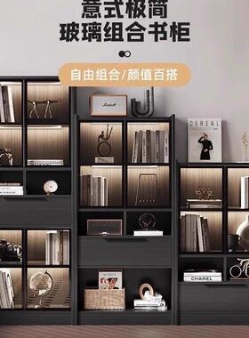 黑色地格子柜玻璃落客厅储物柜一体楼梯间收纳柜书新柜款实木ARK