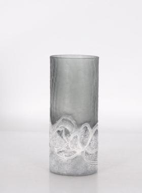 HMN01501灰色刻磨筒高级直制手工花瓶白色纹现代板简约装修样吹间