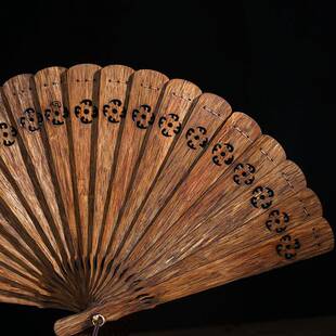 越南芽沉香WJL木折扇子高油脂黑油老料镂空扇艺复古工摆件国礼风