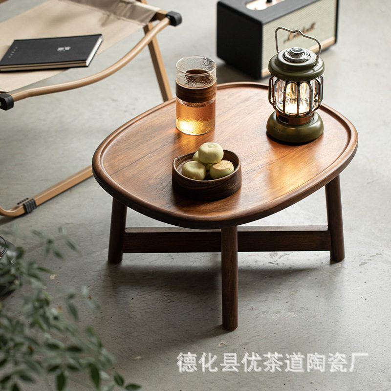 日式茶几小桌子胡桃木榻榻米迷你小茶桌便携式旅行露营实木野餐桌