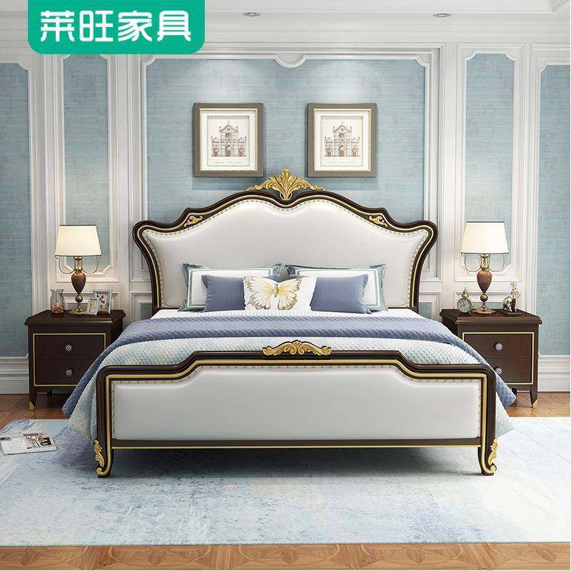 美式实木床现代简约轻奢床1.8米双人主卧软包床简欧1.5米储物婚床