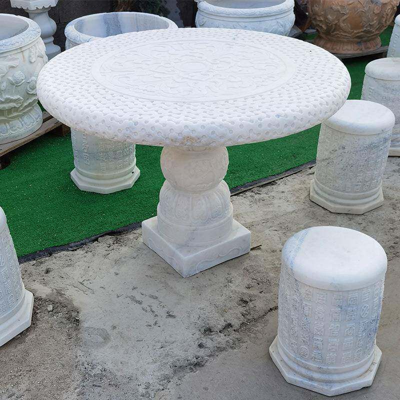 石材仿古雕塑庭院花园茶台家用仿古别墅户外休闲石桌子石凳子摆件