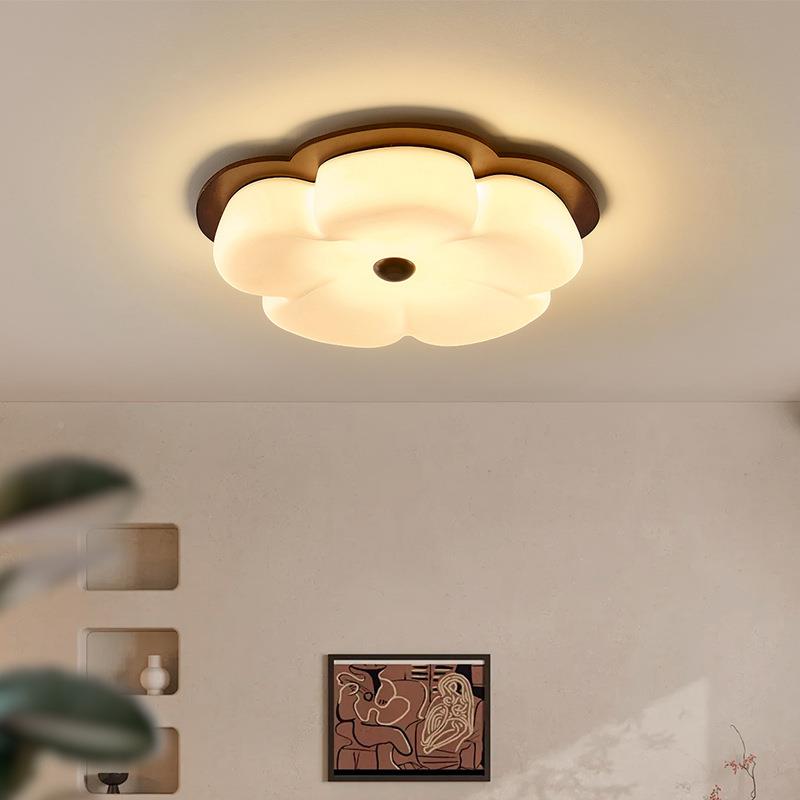 侘寂风胡桃色木花8朵室吸顶灯中古实卧934木护眼主卧书房护眼灯具