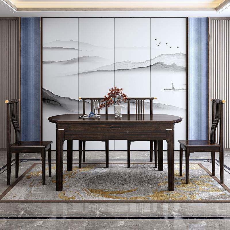 乌金木全实木餐椅桌组合变伸缩951餐桌折叠新中式家用小户型吃饭