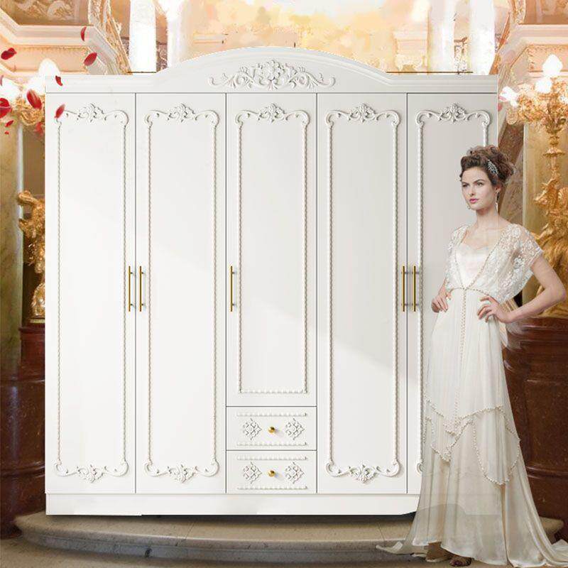 欧式柜用卧室风小户OSF型奶油家木质组装柜衣子经济型六门大衣橱