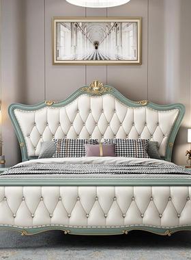 美式床实木床轻奢1.8米千喜011.5m主卧双人软包现代简床约高箱储