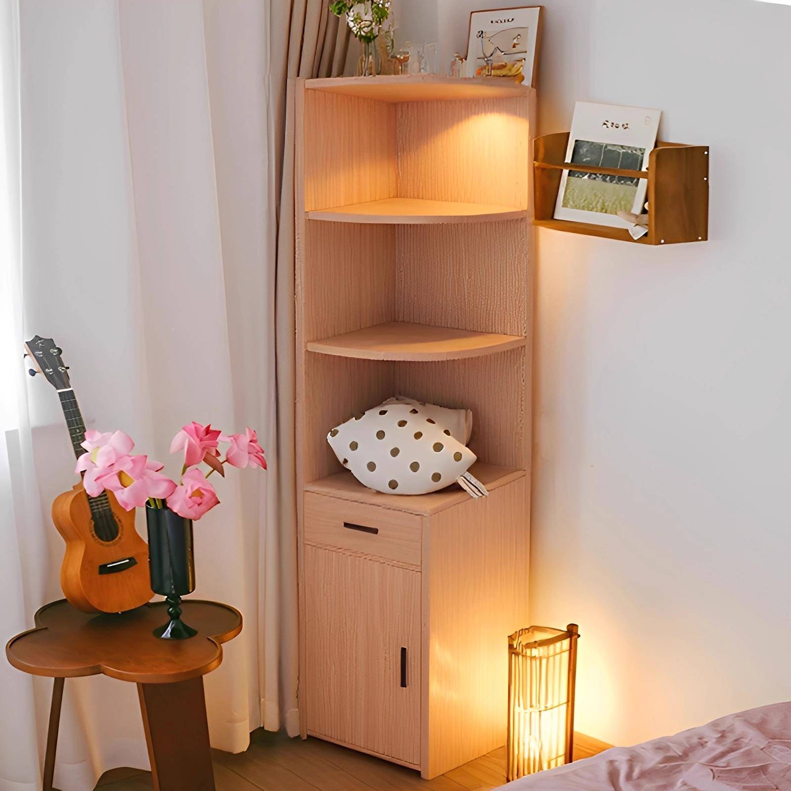 柜置物柜实木储转角收角纳柜子家用置物763架三角柜墙靠书架落地