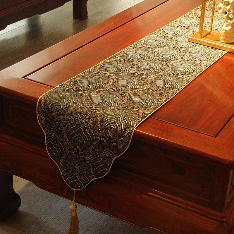F9659STH中式禅意桌旗防水茶席复云古锦茶旗长垫茶桌垫杯茶道茶空