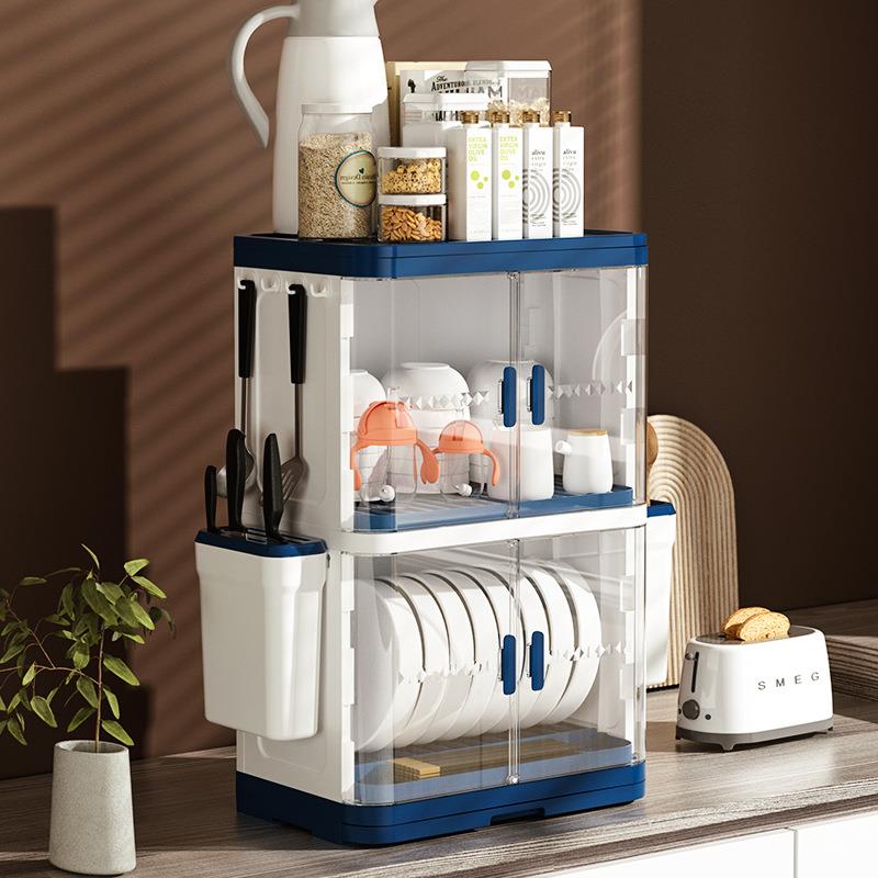 厨柜房碗架多层开带盖放门餐具置物架多9001功双能储物防尘碗筷收