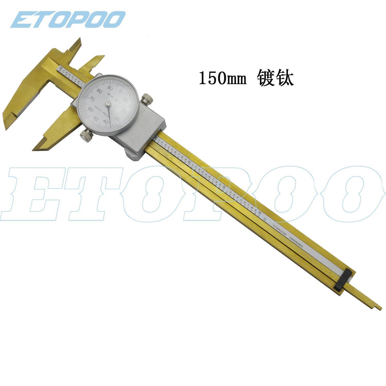ETOPOO推荐寸150hmm/6inc0.01M8英制碳钢带表卡761尺游标M卡尺