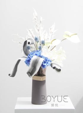 简约现代桌喷砂玻璃喇叭口花瓶板间DS477004卧室餐厅样玄花关面艺