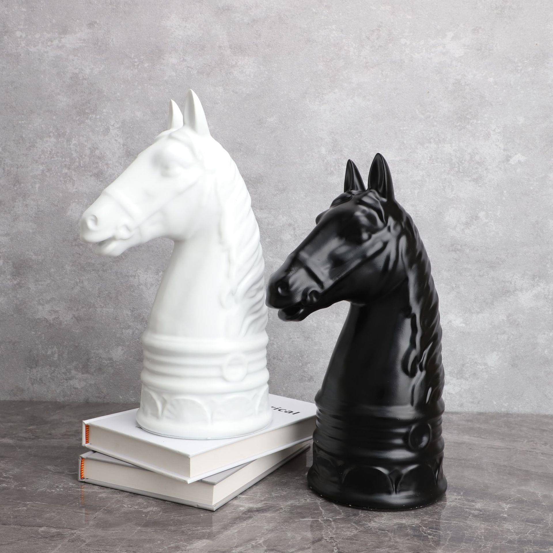 简约现树脂黑白马头雕塑摆件房样板代售部客GCM厅电视柜家居楼装