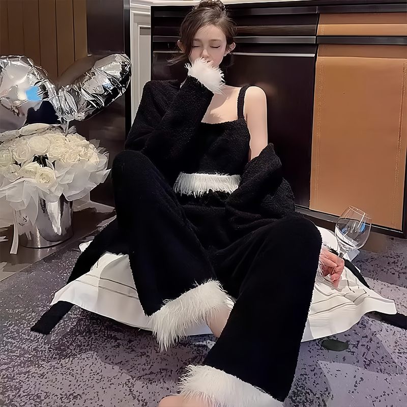 性感纯欲风三件套睡衣秋冬珊瑚绒