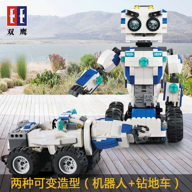 双鹰CADA咔嗒C51028遥控变形机器人拼装拼插颗粒积木发射模型玩具