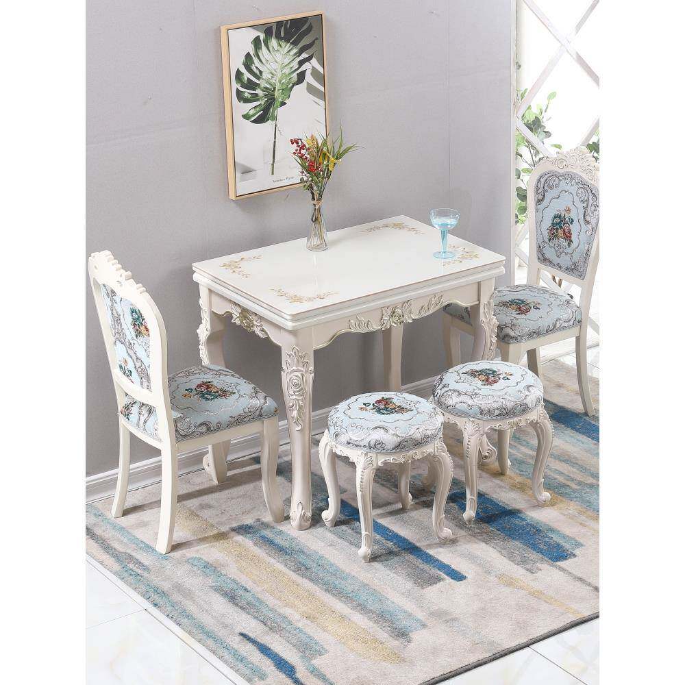 折叠餐桌家用小户型欧式餐桌椅组合简约岩板实木省空间可伸缩餐桌