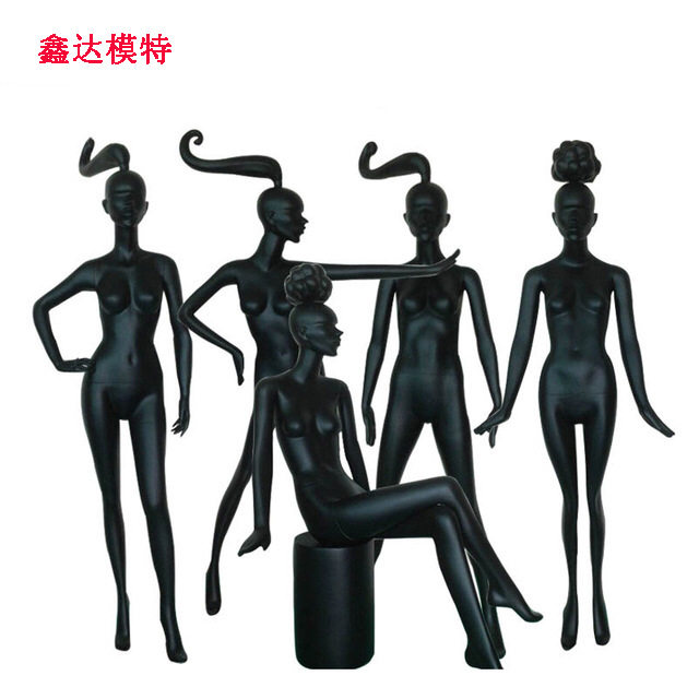 自带头辫陈列女模特复古经典女装模特哑光黑色展示模特玻璃钢模特