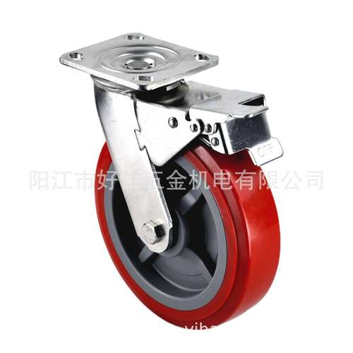 8X2重型304全不锈钢平板双刹车聚氨脂PU脚轮