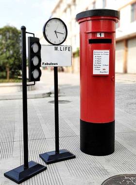 英伦风复古红色邮筒创意红绿灯指示广告牌个性手工移动装饰套装