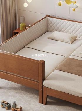 Tal实木儿童床婴儿床加厚实木拼接床带护栏公主床单人床加宽大床