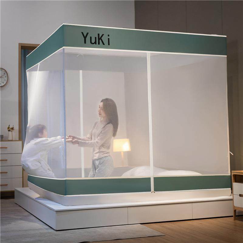 新款儿童防摔坐床拉链蚊帐加密三开门蚊帐家用做床式方顶蚊帐