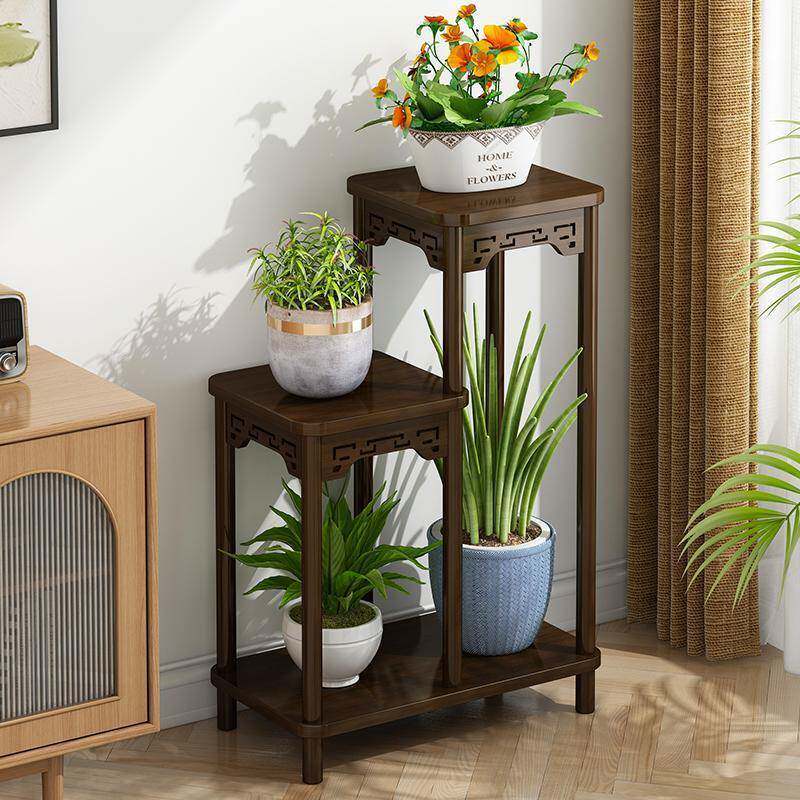 客厅电视柜两边摆设花架实木中式花台阳台家用落地式室内置物架多