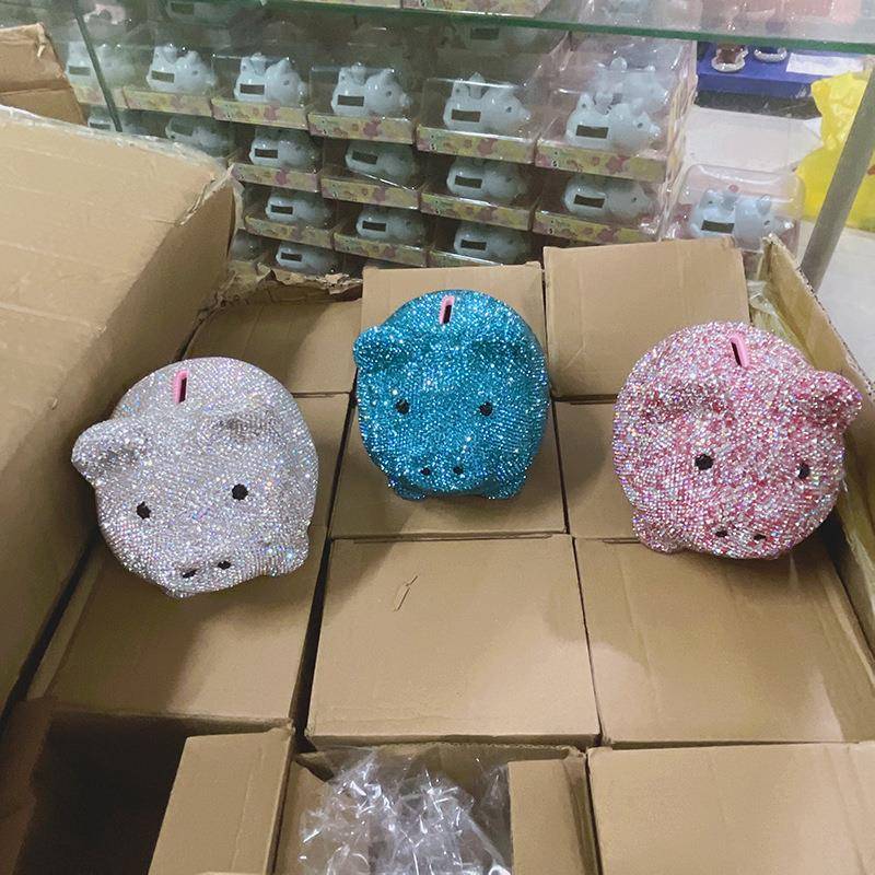 创意小猪镶钻存钱罐卡通小猪镶钻存钱罐塑料儿童玩具地摊热卖