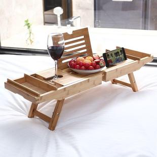 新款 浴缸架直销竹制可伸缩浴室置物架欧美畅销泡澡创意托盘