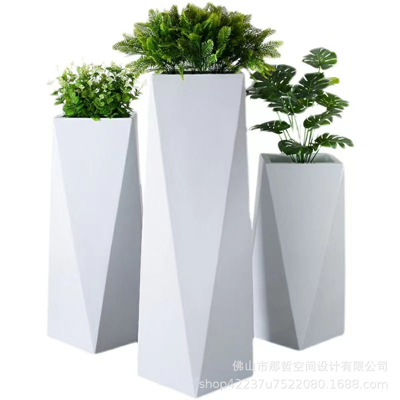 落地大花瓶组合简约现代样板间软装装饰菱形插花套装玻璃钢花盆