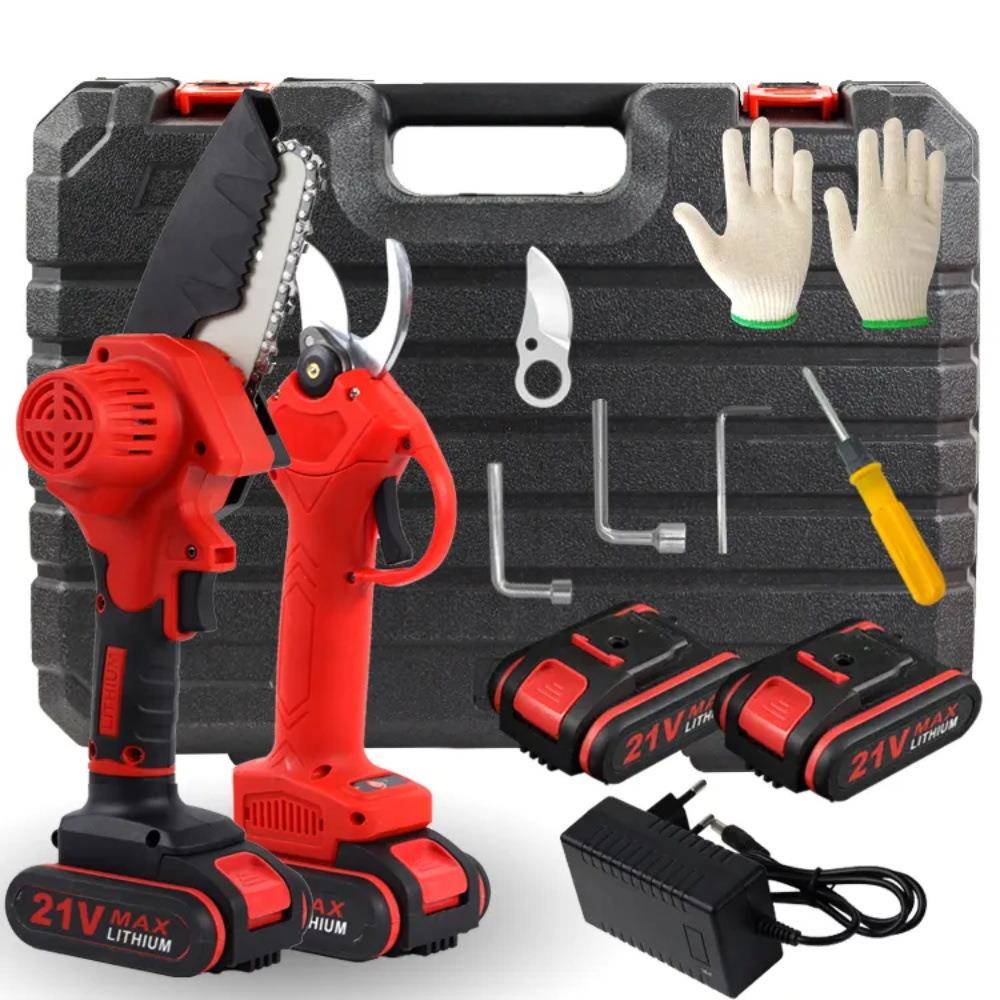 迷你电链锯电动伐木锯小型电动修枝园林树枝剪电动修枝锂电剪套装