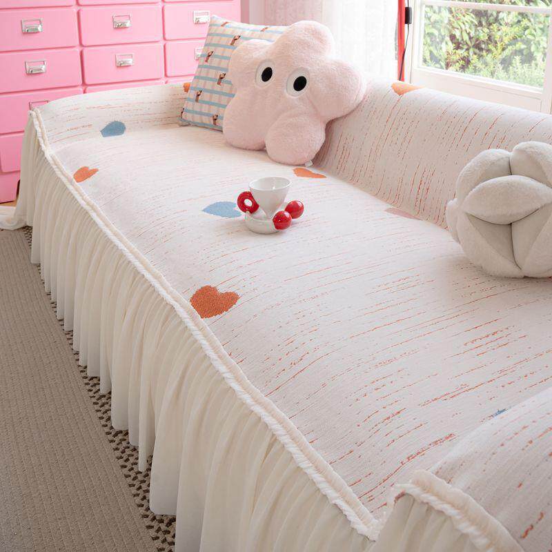 雪尼尔裙边沙发巾一整张全盖大尺寸沙发毯抗皱防滑奶油风沙发盖布