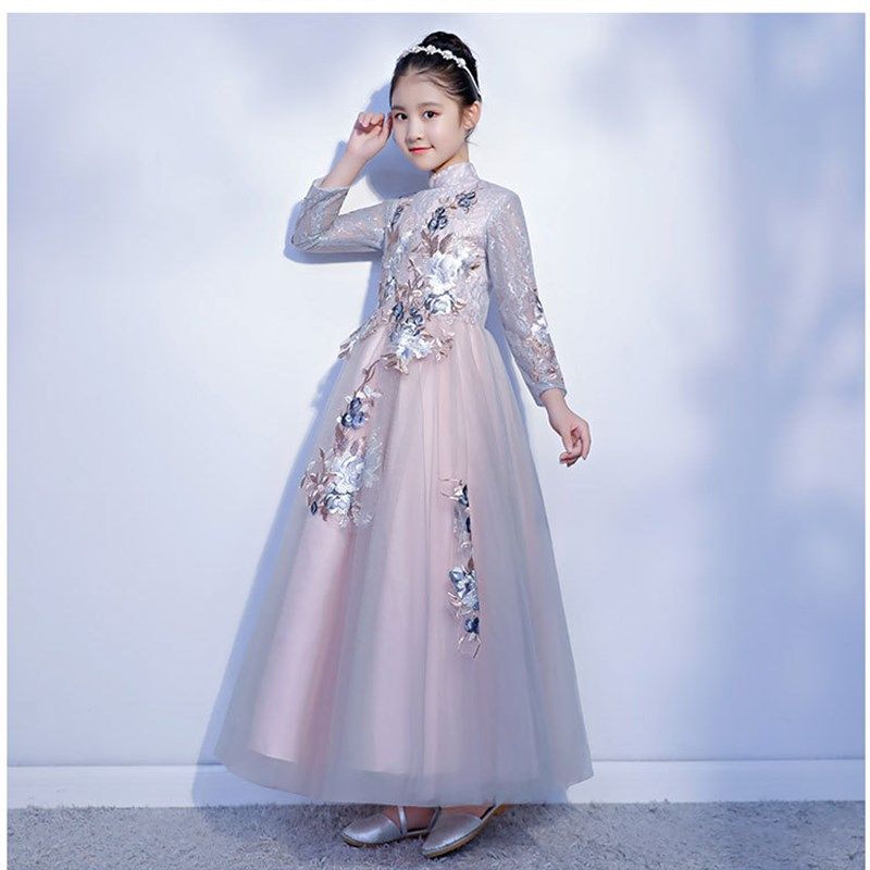 儿童公主裙蓬蓬纱女童女孩礼服生日连衣裙秋冬装古筝主持人演出服