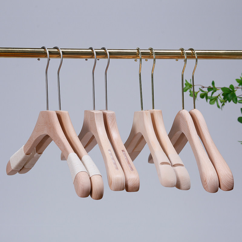 服装店实木捆绳衣架棉绳衣挂裤架衣服撑子无痕防滑家用原木挂钩