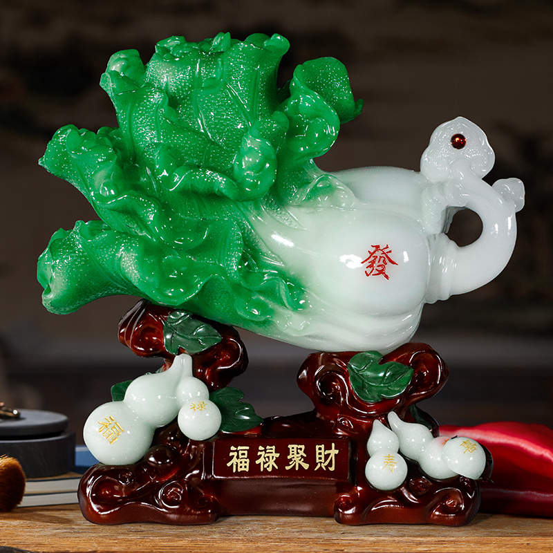 大白菜玉石摆件办公室电视柜酒柜家居装饰品客厅乔迁开业工艺礼品