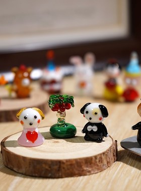 【童话镇】手工玻璃迷你琉璃小摆件可爱卡通公仔办公桌面装饰品