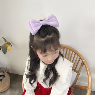 小美妮儿童公主蝴蝶结发夹珠光酒红色顶夹后脑勺大号汉服发饰头饰