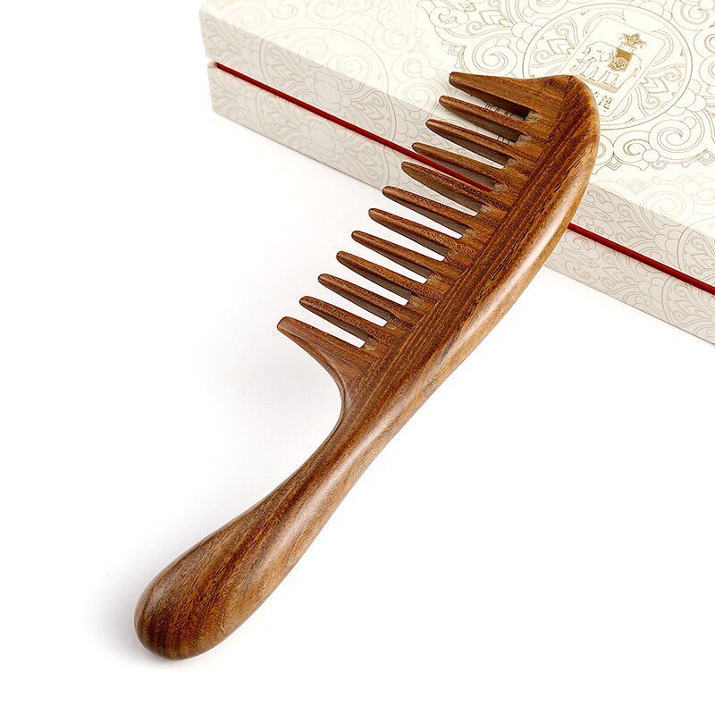 白象天然绿檀木梳子粗齿宽齿有柄梳顺长发卷发直发大号拼接梳刻字