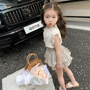 女小童裙裤套装夏款2023新款宝宝洋气夏装棉布女童时髦两件套夏季