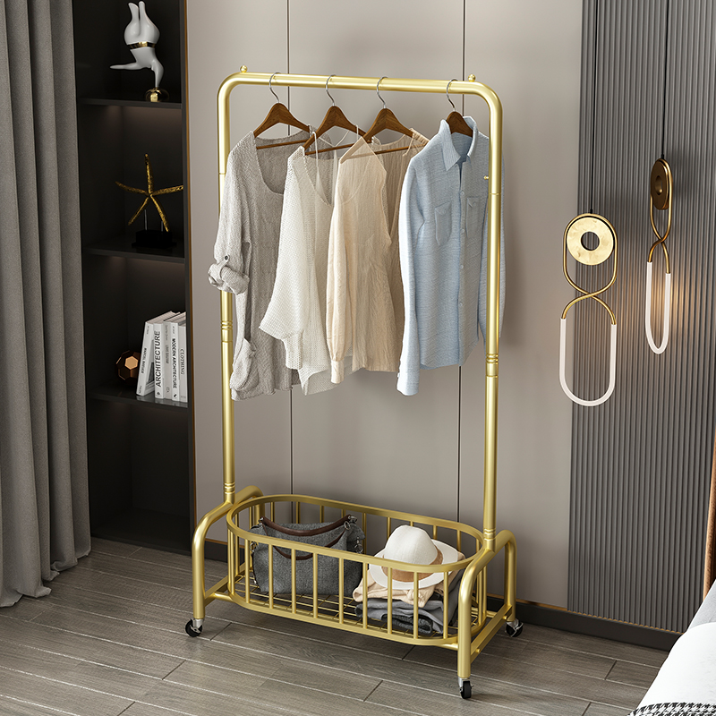 服装店展示架落地挂衣架移动多功能收纳架网红卧室带篮置物架带轮