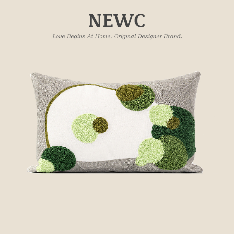 NEWC新宸优品创意轻奢春夏嫩绿绣花抱枕套客厅沙发飘窗腰枕30*50
