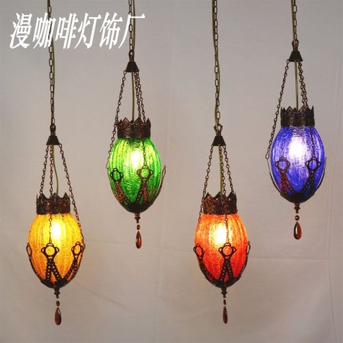 美式乡村吧台灯漫咖啡餐桌吊灯彩色琉璃吊灯LED灯泡酒吧餐桌灯