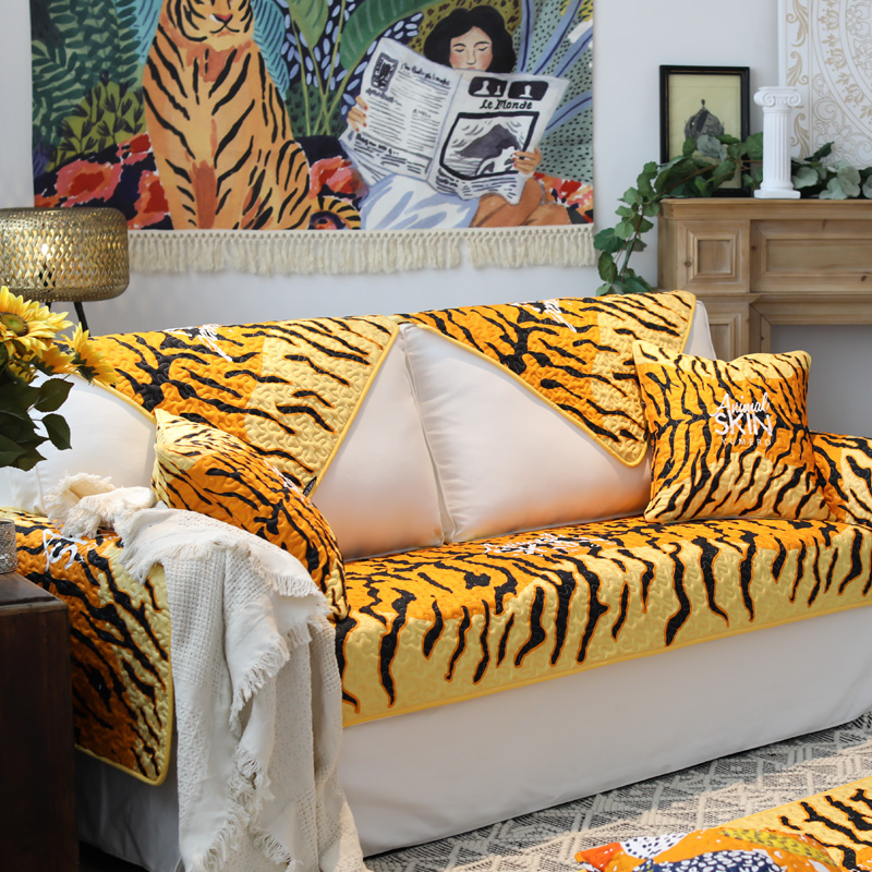 雨朵 创意虎纹全棉沙发垫布艺个性客厅沙发坐垫沙发巾套四季通用