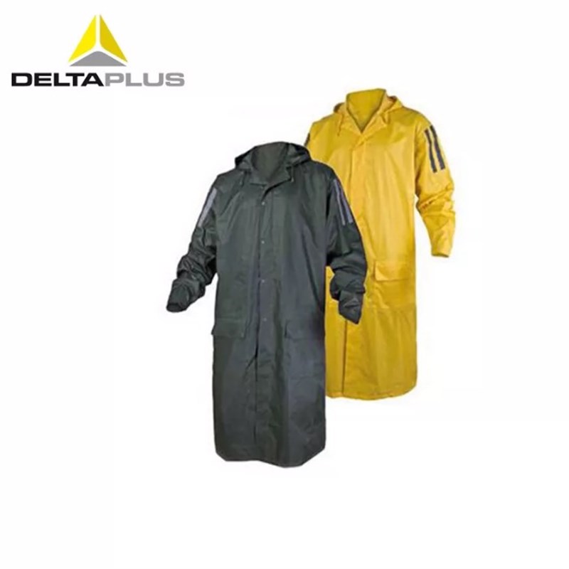 代尔塔407005/7加厚长款连体式荧光反光雨衣透气弹性袖口防水雨服