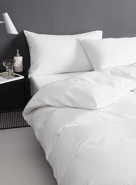 酒店民宿纯白色T/C混纺简约宾馆快乾牀单被套三四件套牀笠式牀品