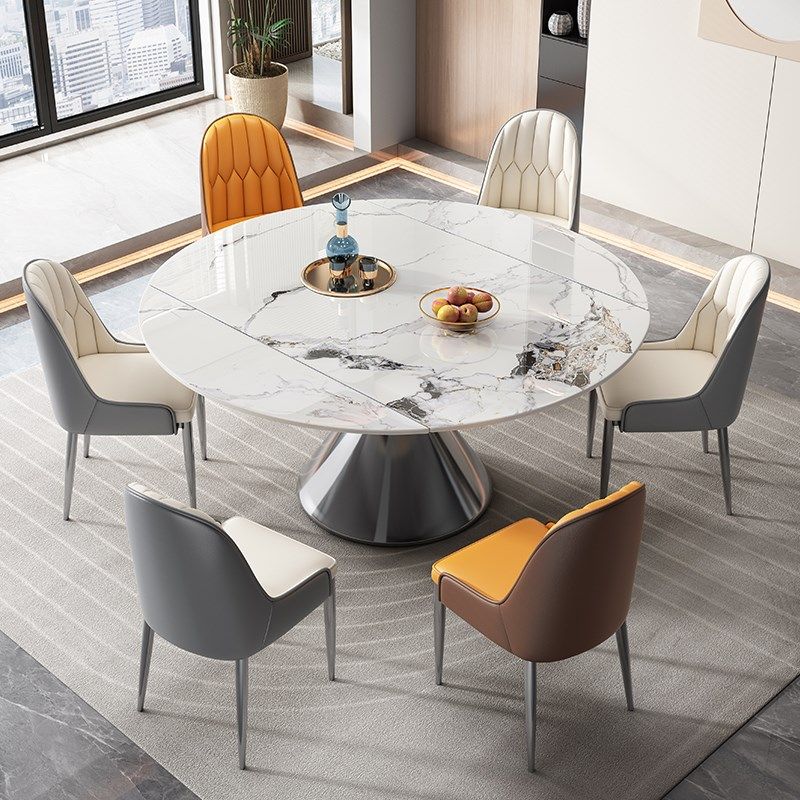 轻奢伸缩超晶石餐桌椅天然大理石圆桌家用小户型微晶石奢石吃饭桌,住宅家具,大理石餐桌,淘宝优惠券,粉丝福利购,淘宝优惠卷