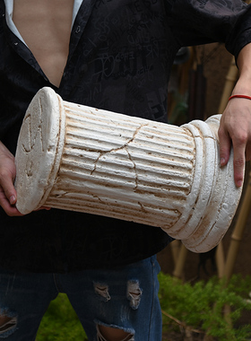 复古做旧圆形罗马柱子装饰摆件落地花盆底座别墅门口阳台庭院花园