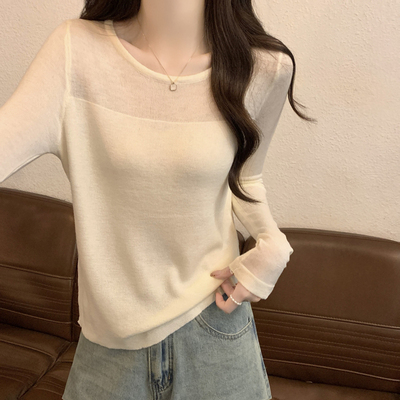 春秋冬高级感可外穿毛衣女设计感洋气微透镂空内搭打底针织衫上衣