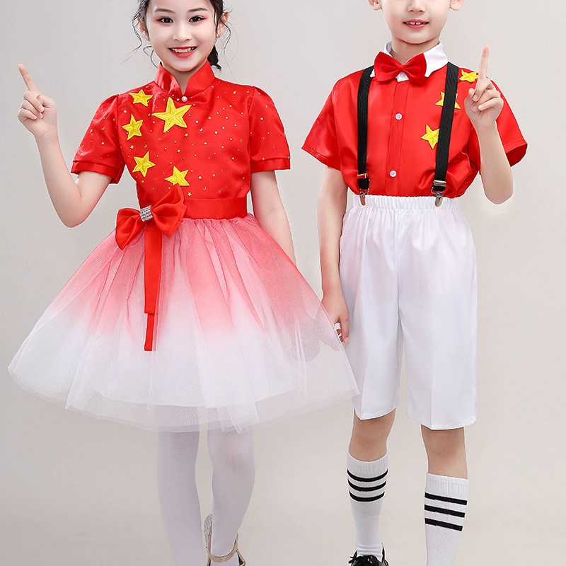 新款儿童节童演出服公主蓬蓬裙男女大中主持人诗歌朗诵表演服时尚