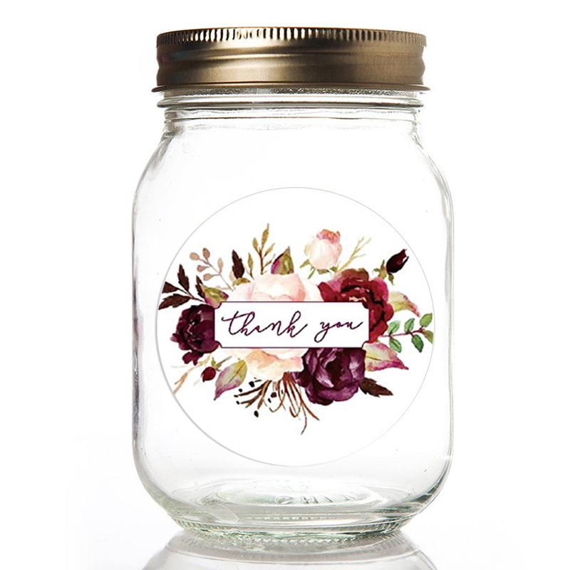 500张/卷圆形花卉贴纸谢谢感谢彩色手工制作封口贴礼物不干胶标签