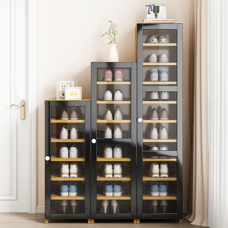 楠竹转角极窄透明有门小户型房间鞋柜子摆件家用门口置物简易鞋架