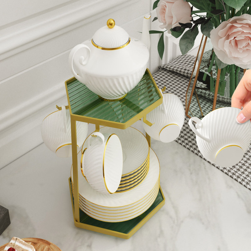 轻奢咖啡杯架子置物架器具杯碟收纳客厅餐桌放茶壶水杯子挂马克杯